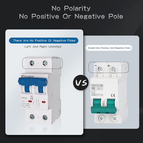 Miniature Circuit Breaker 1000V DC 2 Pole 63Amp Smart Circuit Breaker, DIN Rail Mount for Marine Power