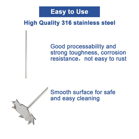 ONiLAB 18204528 316L Stainless Steel Grand Dissolving Stirrer, 100mm Diameter, 8mm Shaft, 250mm Length