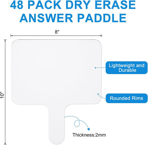 PATIKIL 48 Pieces 10x8 Inch Dry Erase Answer Paddles, Handheld Double Sided Whiteboard for Office Classroom Games