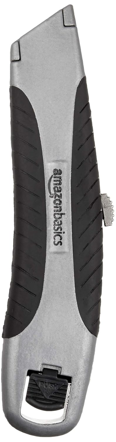 Amazon Basics Retractable Utility Knife with 3 Blades, Soft Grip, Black/Silver
