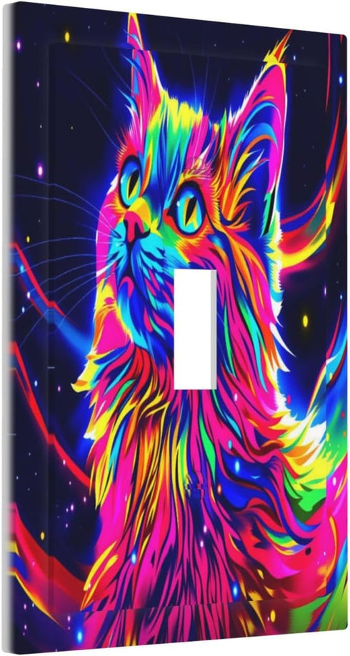 HTSAHKV 3 5 Inch Colorful Cosmic Cat Art Print Wall Plate Light Switch Cover Single Gang Outlet Faceplate Print Plate
