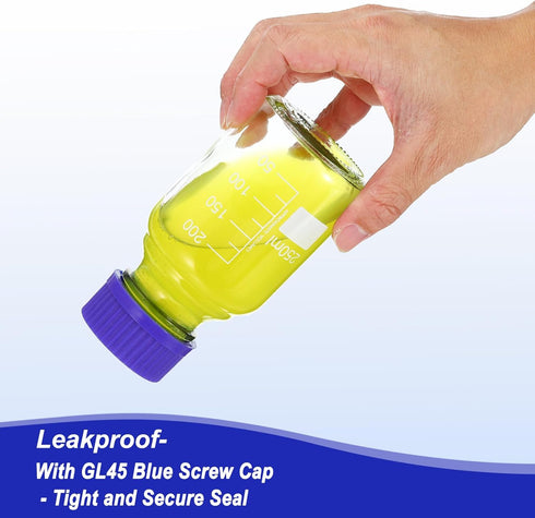PATIKIL 8 Pack Reagent Media Storage Bottles, 250ml Borosilicate Glass Round Bottles with GL45 Blue Screw Cap