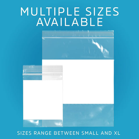 GPI - 2" x 3" - Bulk Pack of 100, 4 Mil Thick Clear Plastic Reclosable Zip Bags with Write-on White Block