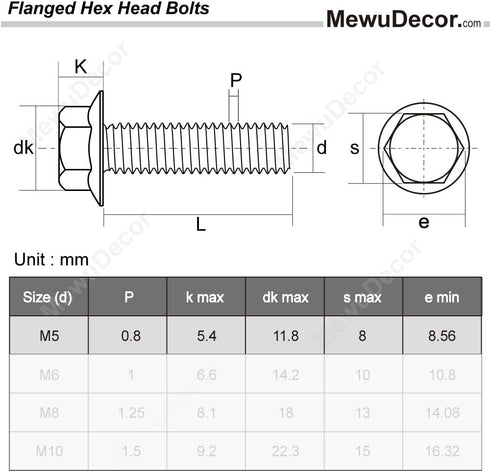 M5-0.8 x 12mm Flanged Hex Head Bolts, Stainless Steel 18-8 (304), 40 PCS