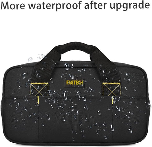 14 Inch Wide Mouth Tool Bag, Waterproof Organizer Tote Bag for Electricians, Double Fabric Storage (Black)