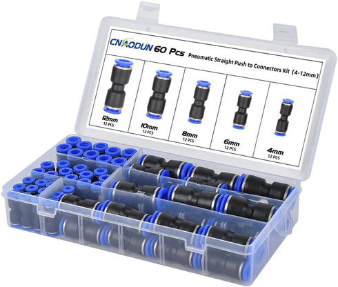 60Pcs Quick Connect Air Hose Fittings, Pneumatic Push-to-Connect Fittings Kit for Various OD Tubes