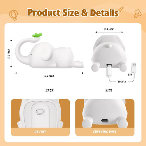3-Level Dimmable Silicone Elephant Night Light for Kids - & Rechargeable LED Lamp, Touch Control Soft Animal Light