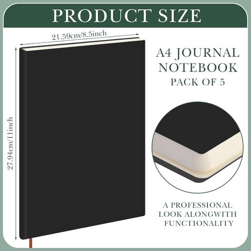 Tenceur 5 Pcs A4 College Ruled Notebook, 8.5'' x 11'', 200 Pages Lined Artificial Leather Sketchbook