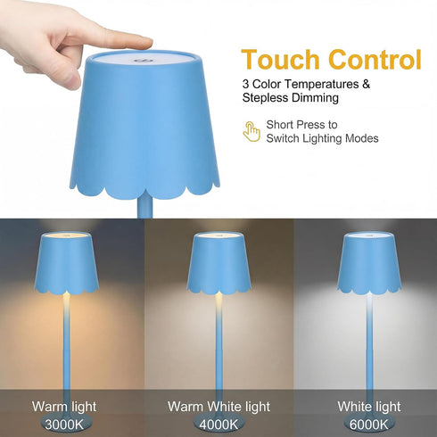 1 Pack 3 Dimmable Counter Pickmesh Scalloped Edge Cordless Table Lamp Color LED Rechargeable Battery Desk Light Modern