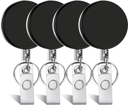 Selizo 4 Pieces Heavy Duty Retractable Badge Holder ID Badge Reel with Keychain Ring Clip