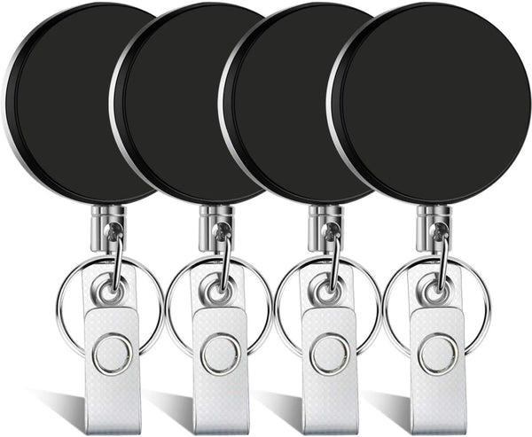 Selizo 4 Pieces Heavy Duty Retractable Badge Holder ID Badge Reel with Keychain Ring Clip
