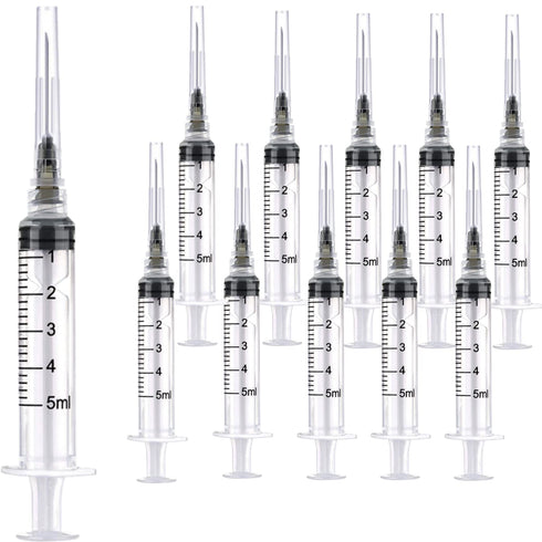 15 Pack 5ml 22Ga Plastic Syringe, Individually Wrapped for Scientific Labs, Industrial Dispensing, Animal Supplies