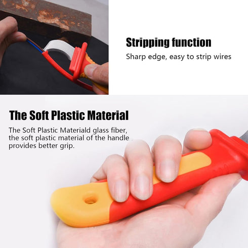 WALFRONT 1000V Insulation Dismantling Knife, Electrician Fast Strip Cable Stripper Cutter, IEC60900 210mm