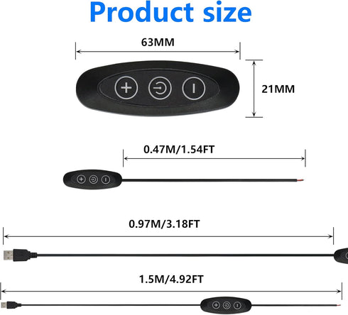 2.0 9-Speed Dimming 5V 5PCS (1.5M/4.9FT) SinLoon USB Male with ON/Off Switch to Stripped Ends, USB Switch Power Cable