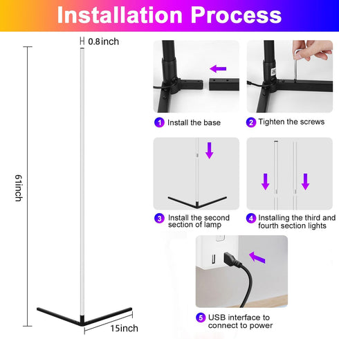 Smart RGB Corner LED Floor Lamp with App Control
