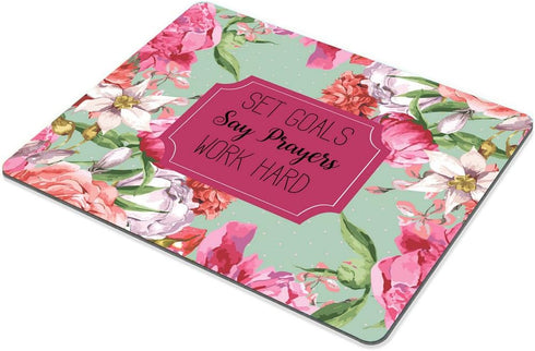 Smooffly Gaming Mouse Pad Custom, Set Goals Say Prayers Work Hard Floral Neoprene Inspirational Quote Mousepad