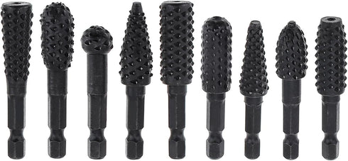 10pcs Rotary Burr Wood Carving Rasp Files Set with 1/4" Hex Shank for Woodworking Carving, Shaping, and Grooving