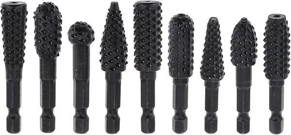 10pcs Rotary Burr Wood Carving Rasp Files Set with 1/4" Hex Shank for Woodworking Carving, Shaping, and Grooving