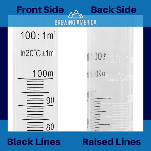 Brewing America 100ml Plastic Graduated Cylinder Beaker - 100ml Science Measuring Test Tube Flask with Pour Spout
