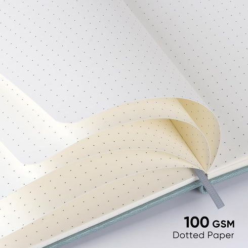 Dotted Grid Journal Notebook, Bullet Dotted Journal Notebook with 100gsm Dotted Paper, Hardcover PU Leather, Inner Pocket, Medium 5"×8.25"(Dark Green)