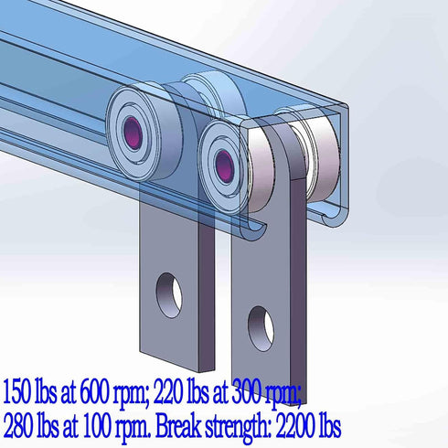 2 Wheel Trolley Assembly Rollers - Two Bearing Trolley Assembly for 1-5/8" Wide Strut Channel