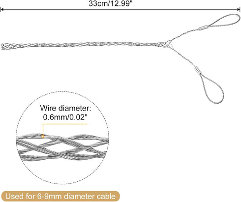 MECCANIXITY Cable Pulling Grip for Light & Heavy Cable (d:6-9mm, Silver) 33cm, 1.1FT Wire Mesh Puller Socks Grip