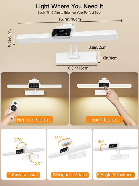 15.7" 3 Dimmable, OUTON Rechargeable Picture Light with Remote & Touch, Magnetic, Battery Operated, Color Temperatures