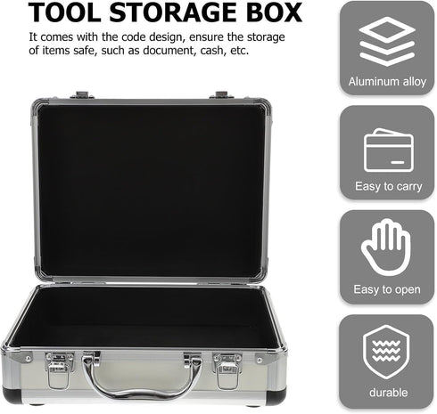280x220x100mm Toolbox Kisangel Portable Aluminum Alloy Tool Storage Box with Password Lock, Mini Handheld Organizer