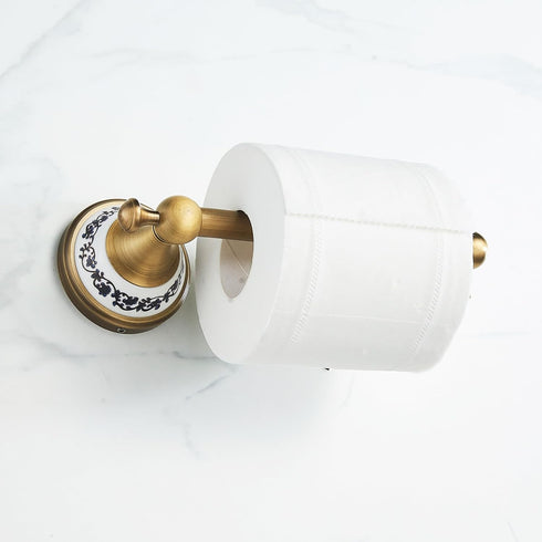 Antique Bronze Brass Toilet Paper Holder, Wall Mounted Bathroom Hardware Accessories with Porcelain Design