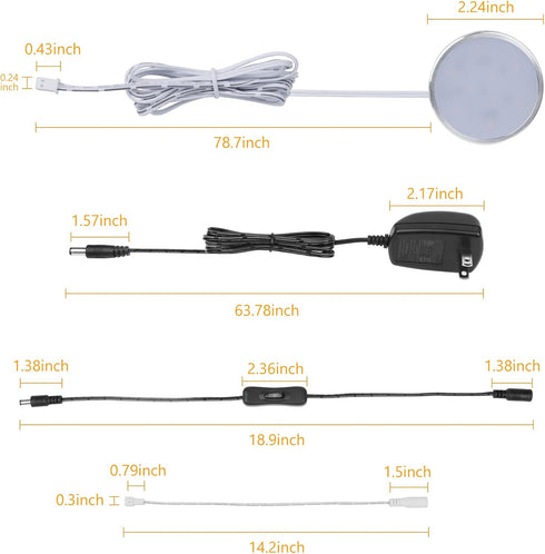 12V 2 Packs Counter 2700K) LABOREDUCER Under Cabinet LED Puck Lighting Kit Slim Aluminum Puck Lights,Single Light Plug