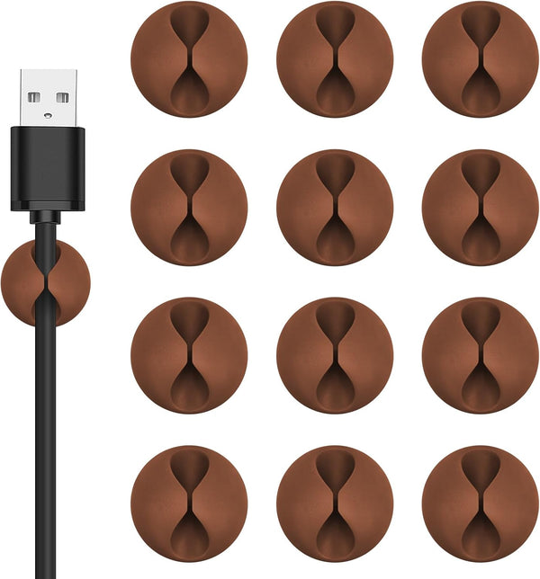 Flezoo Cord Holder Cable Clips, 12PCS Coffee Adhesive Cord Organizer Charger Holder Wire