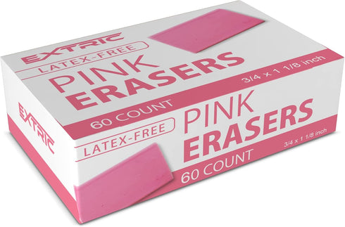 Pink Erasers – Square Rubber Erasers for Kids, 60 Count, Bulk for School Supplies, Art, and Office Use