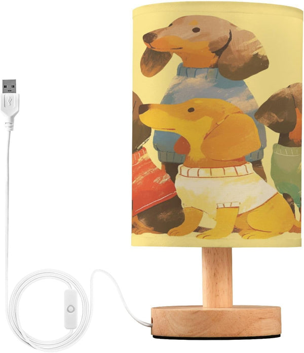 ARGTILDN Dachshund Dogs Puppy LED Table Lamp for Bedroom Bedside Lamp with USB