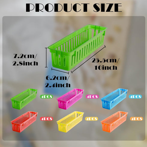 Hyuetrsa 24 Pack 6 10x 2.8x 2.4 Classroom Storage Baskets, Rainbow Colors Small Pencil Holder Tray, Classroom Pencil