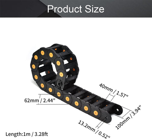 Fielect Drag Chain Cable Carrier Open Type, R100 40X100mm 1 Meter Plastic for CNC Router Machines, Black
