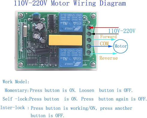 110V Winch 433MHz (2X 433MHz) Universal AC Motor Remote Control Switch Forward and Reverse Remote Control Pump Door