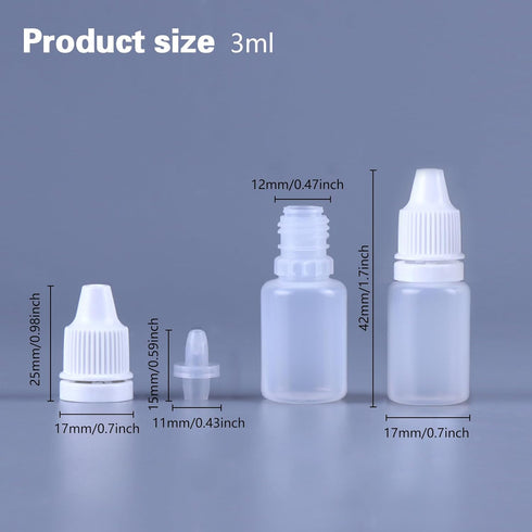 12PCS 3ML White Plastic Empty Squeezable Dropper Bottles, Refillable Containers with Screw Cap and Plug (3ML)