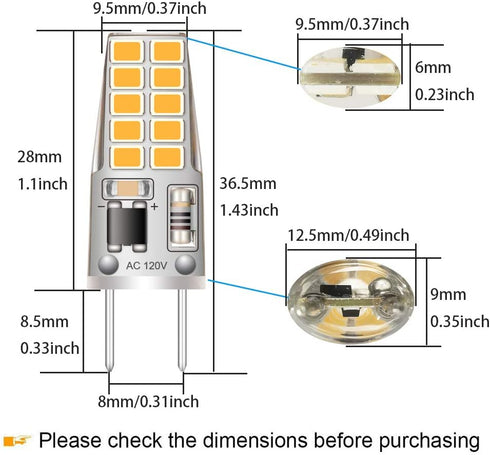 G8 LED Bulb 3W Equivalent to T4 JCD Bi-Pin G8 Base Halogen Bulb 20W-25W Dimmable G8 Light Bulb 120V Warm White 2700K-3000K for Puck Light, Under Cabinet Light, Under Counter Light (6 Pack) by Lacnooe