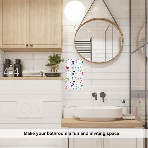 Musical Duplex Receptacle Outlet Wall Plate: Colorful Treble Clef Music Notes Light Switch Cover, Standard Size 1-Gang