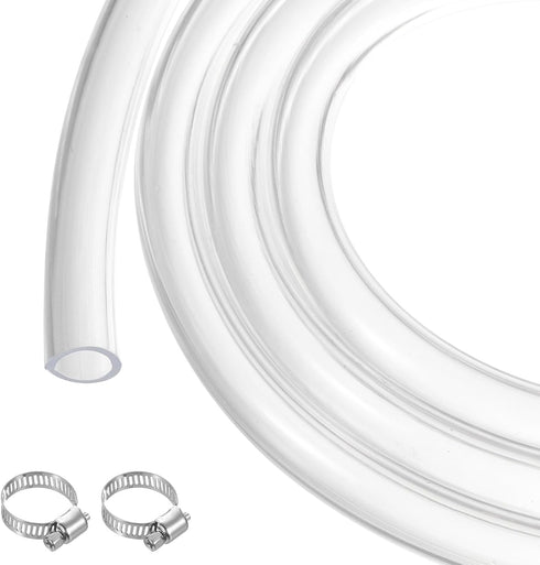 25ft Clear Plastic PVC Tubing 3/8" x 1/2", Flexible Vinyl Tube for Garden Irrigation, Water Hose, Fish Tank with 2Pcs
