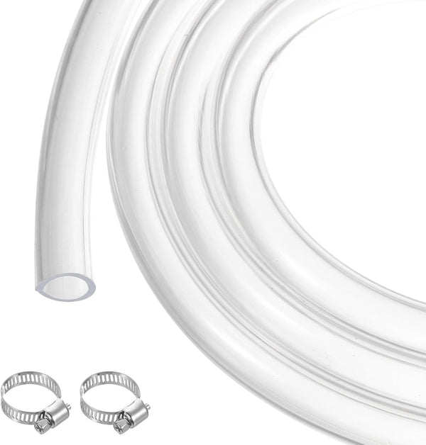 25ft Clear Plastic PVC Tubing 3/8" x 1/2", Flexible Vinyl Tube for Garden Irrigation, Water Hose, Fish Tank with 2Pcs