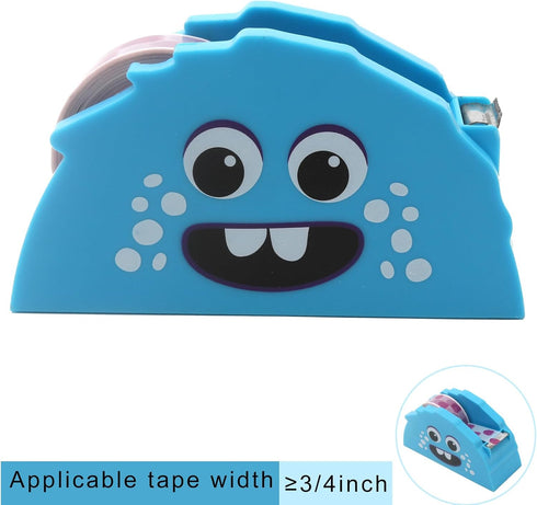 Cute Little Demon Desktop Tape Dispenser, Non-Skid Base, Fun Desk Accessories for Home Office, Blue