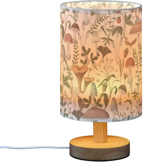 Oarencol Bedside Table Lamp Mushrooms Nightstand Lamp with Wood Vintage Flower Leaves Desk Lamps for Bedroom Living