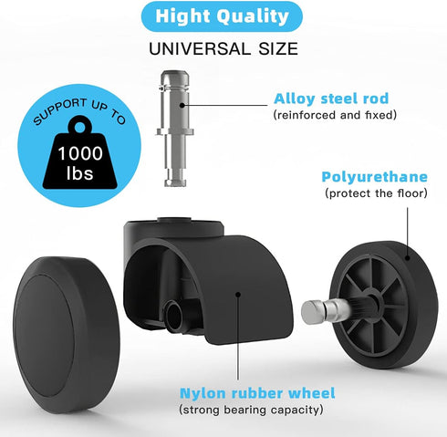 Office Chair Caster Wheels Replacement(Set of 5) for Hardwood Floors and Carpet- Heavy Duty Caster Support up to 1000bls, Office Chair Wheels,2 inch,Universal Size (Black)