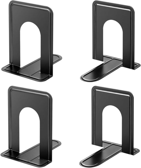 MaxGear Premium Matte Painted Book Ends, Heavy Duty Non-Skid Metal Book End Stopper for Books/CDs/DVDs, Black, 2 Pairs