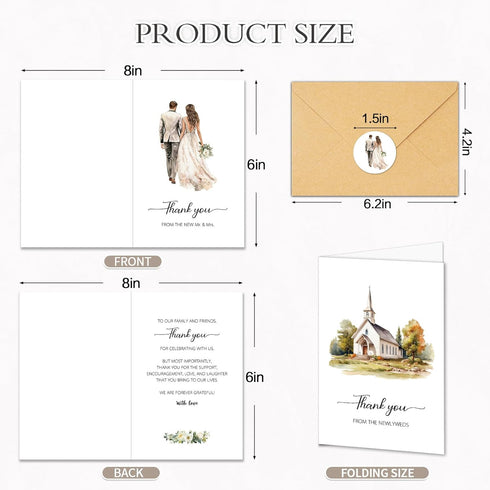 50 Pack 10 4x6In Wedding Thank You Cards with Envelope, Designs Notes Bulk Wedding Gift Card, Mr & Mrs Thank You Cards