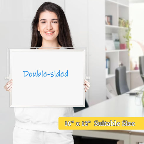 Dry Erase Magnetic White Board, 16" x 12" - Double-Sided Desktop Whiteboard with Stand for Home & School