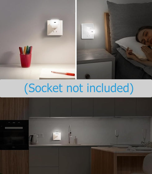 2-Pack 130LM, 3000K LED Nightlights Plug in Wall Voice AI Activated with USB Charging Port, White Night Lights for Kids