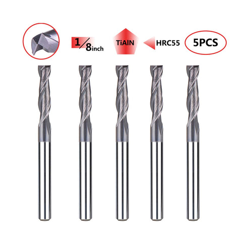 SpeTool 5Pcs 2-Flute Square Nose Carbide End Mill, 1/8 Inch Router Bit with 1/8 inch Shank, CNC Machine Tools, TiAlN