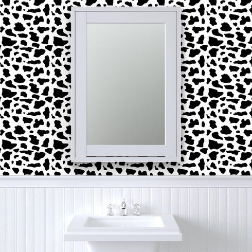 6ft 2ft Removable Wallpaper x - Cow Print Black White Farm Animal Cattle Dairy Milk Custom Pre-Pasted Wallpaper by
